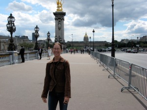 Mary on a bridge in Paris